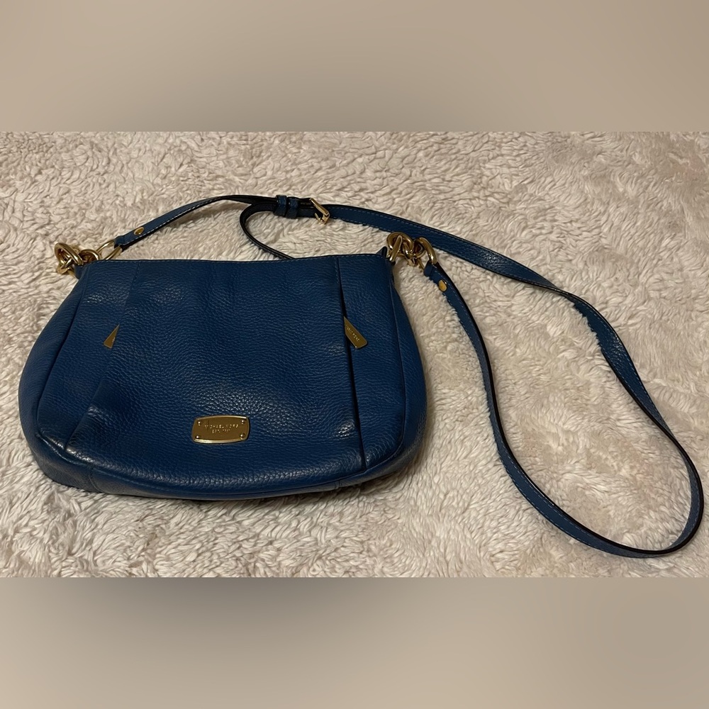 Michael Kors Pebbled Leather Bowery Blue Shoulder Handbag